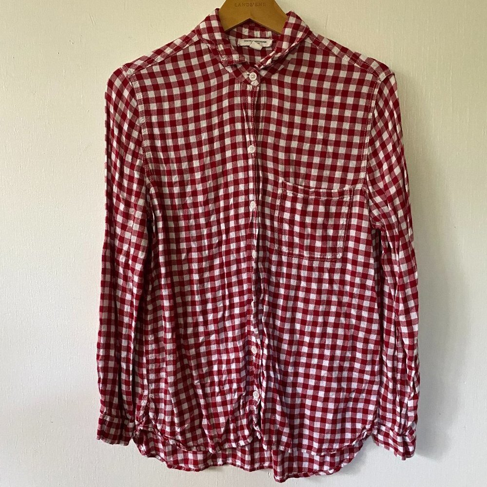 beachlunchlounge Top Womens Small Button Front Red Checked‎ Collared Lumberjane